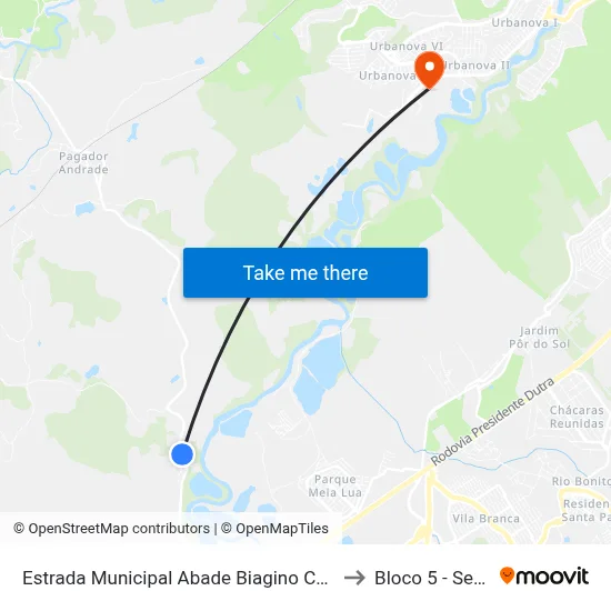 Estrada Municipal Abade Biagino Chieffi 2356-2384 - Pagador De Andrade Parque Meia Lua Jacareí - SP 12334-480 Brasil to Bloco 5 - Setores Administrativos Fve / Univap map