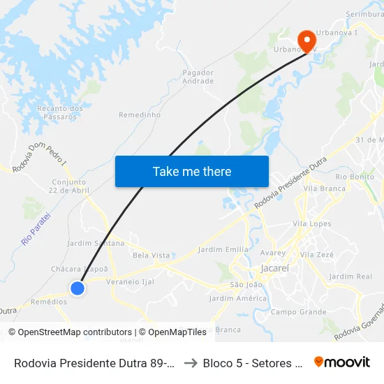 Rodovia Presidente Dutra 89-341 - Parque Meia Lua Jacareí - SP Brasil to Bloco 5 - Setores Administrativos Fve / Univap map
