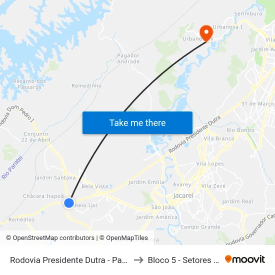 Rodovia Presidente Dutra - Parque Meia Lua Jacareí - SP 12335-010 Brasil to Bloco 5 - Setores Administrativos Fve / Univap map