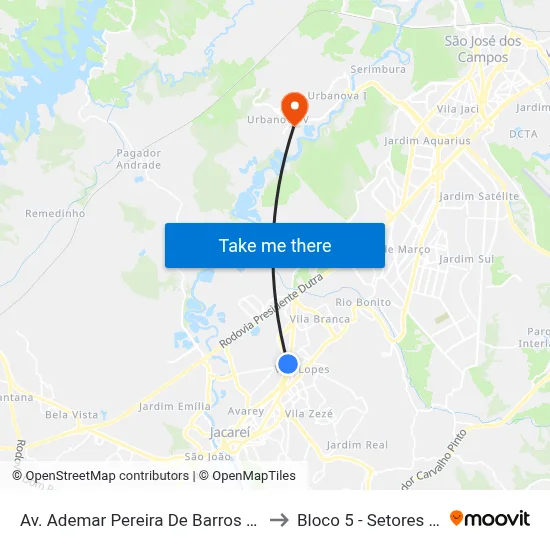 Av. Ademar Pereira De Barros 2851 - Jardim Santa Maria Jacareí - SP Brasil to Bloco 5 - Setores Administrativos Fve / Univap map