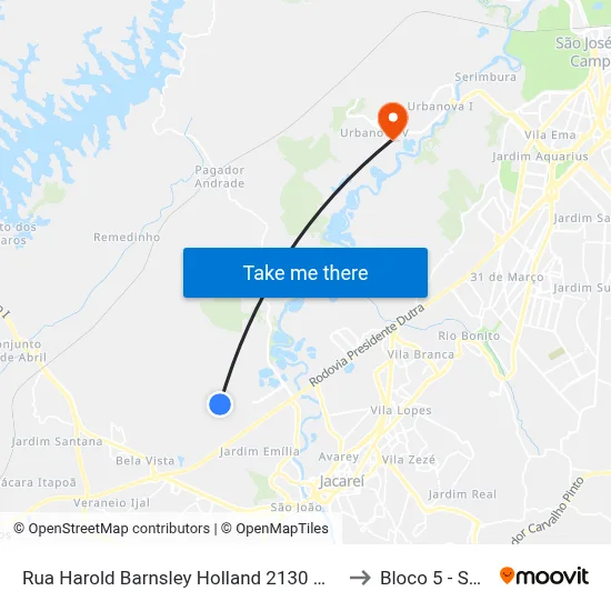 Rua Harold Barnsley Holland 2130 Macrozona Destinação Industrial (Mdi - Pagador De Andrade) Jacareí - São Paulo 12334 Brasil to Bloco 5 - Setores Administrativos Fve / Univap map
