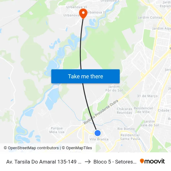 Av. Tarsila Do Amaral 135-149 - Lot. Villa Branca Jacareí - SP 12301-570 Brasil to Bloco 5 - Setores Administrativos Fve / Univap map