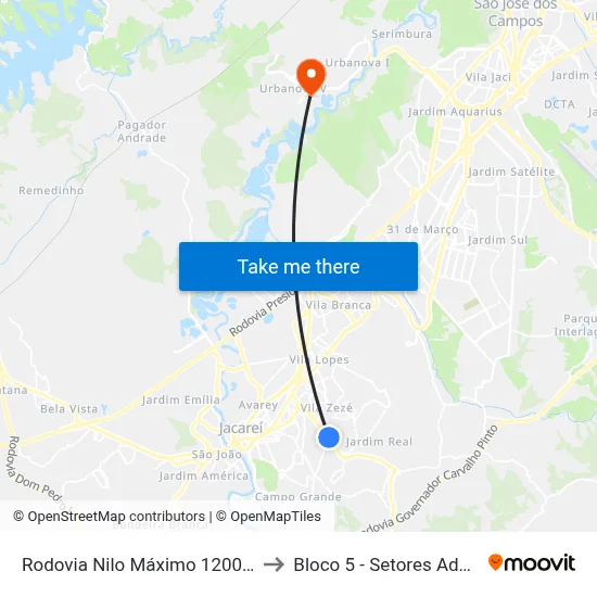 Rodovia Nilo Máximo 1200 - Vila Zeze Jacareí - SP Brasil to Bloco 5 - Setores Administrativos Fve / Univap map