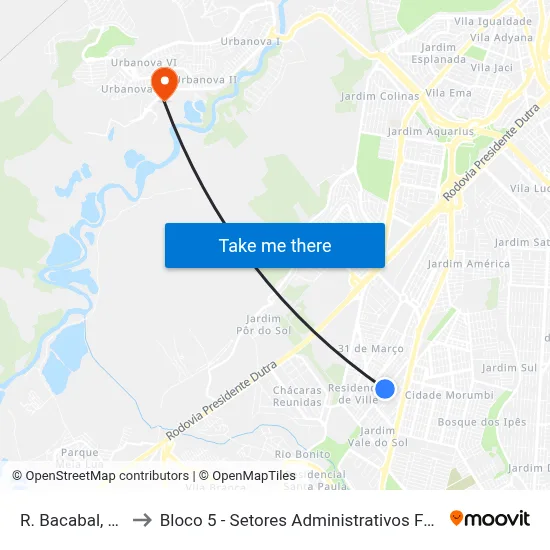 R. Bacabal, 3060 to Bloco 5 - Setores Administrativos Fve / Univap map