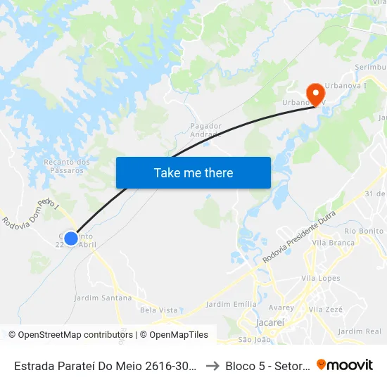 Estrada Parateí Do Meio 2616-3004 - Conjunto Residencial Vinte E Dois De Abril Jacareí - SP Brasil to Bloco 5 - Setores Administrativos Fve / Univap map