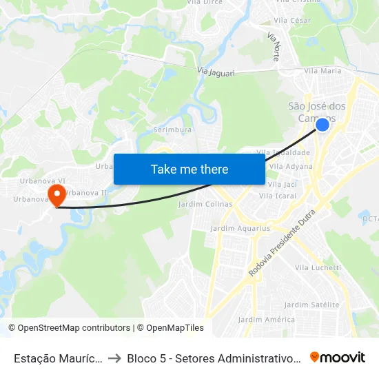 Estação Maurício Cury to Bloco 5 - Setores Administrativos Fve / Univap map