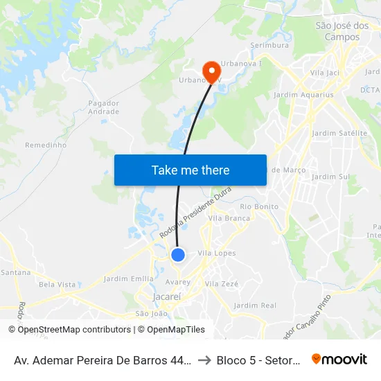 Av. Ademar Pereira De Barros 443-473 - Jardim Santa Maria Jacareí - SP 12328-300 Brasil to Bloco 5 - Setores Administrativos Fve / Univap map