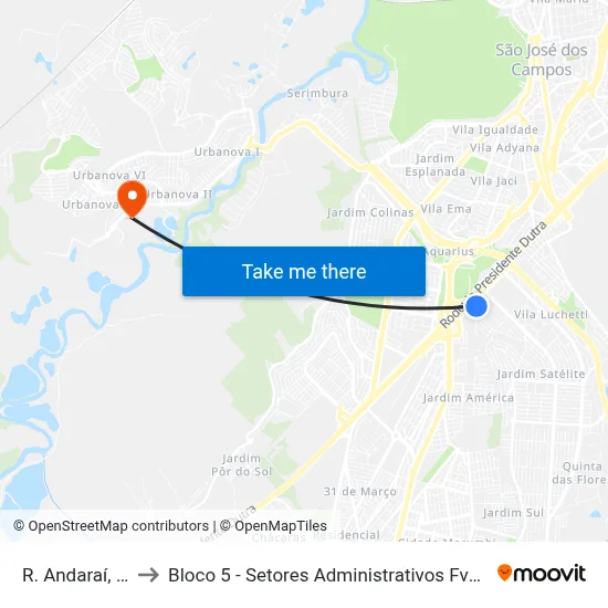 R. Andaraí, 400 to Bloco 5 - Setores Administrativos Fve / Univap map
