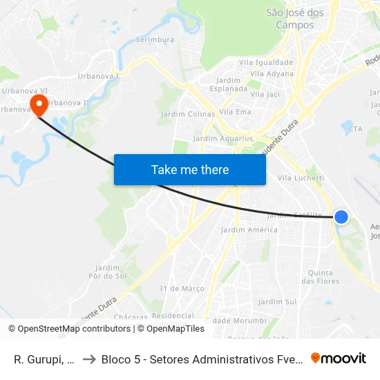 R. Gurupi, 293 to Bloco 5 - Setores Administrativos Fve / Univap map