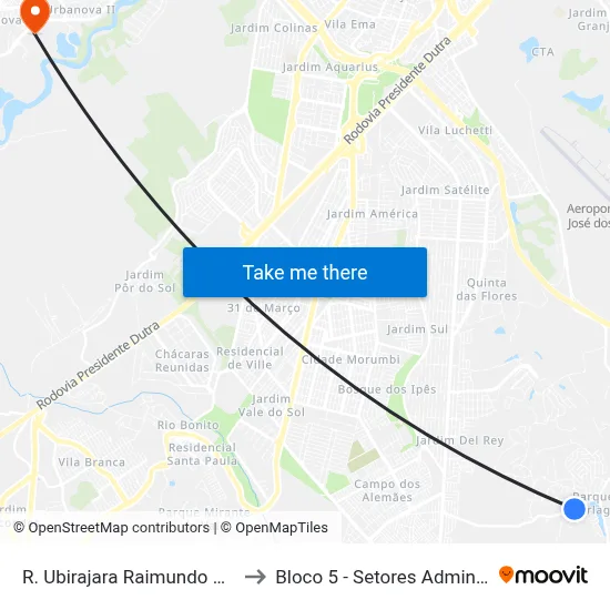 R. Ubirajara Raimundo De Souza, Oposto 393 to Bloco 5 - Setores Administrativos Fve / Univap map