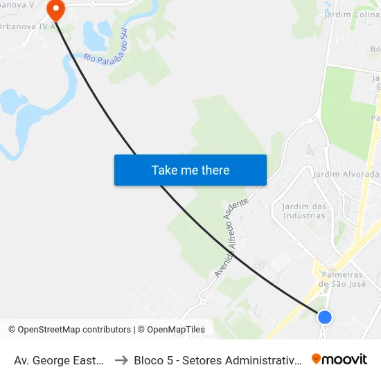 Av. George Eastman, 651 to Bloco 5 - Setores Administrativos Fve / Univap map