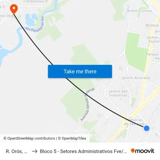 R. Orós, 445 to Bloco 5 - Setores Administrativos Fve / Univap map