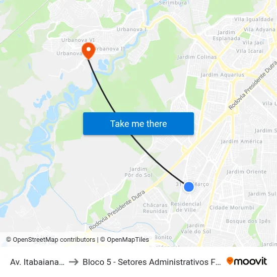 Av. Itabaiana, 544 to Bloco 5 - Setores Administrativos Fve / Univap map