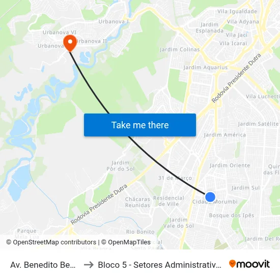 Av. Benedito Bento, S/Nº to Bloco 5 - Setores Administrativos Fve / Univap map