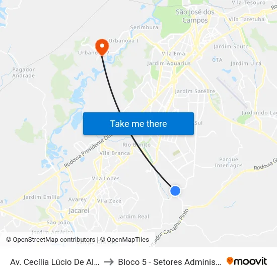 Av. Cecília Lúcio De Almeida Mota, 851 to Bloco 5 - Setores Administrativos Fve / Univap map