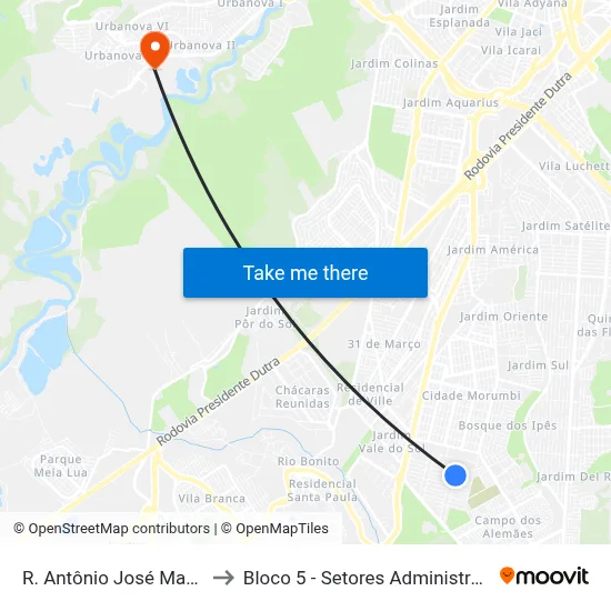 R. Antônio José Matos Lima, 641 to Bloco 5 - Setores Administrativos Fve / Univap map
