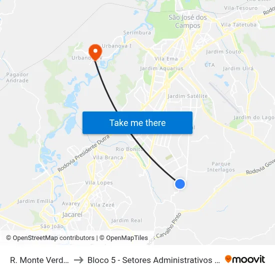 R. Monte Verde, 123 to Bloco 5 - Setores Administrativos Fve / Univap map