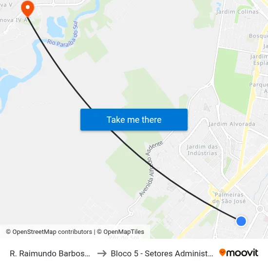 R. Raimundo Barbosa Nogueira, 251 to Bloco 5 - Setores Administrativos Fve / Univap map