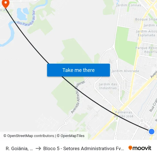 R. Goiânia, 124 to Bloco 5 - Setores Administrativos Fve / Univap map