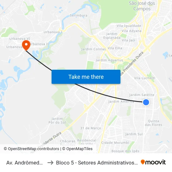 Av. Andrômeda, 2149 to Bloco 5 - Setores Administrativos Fve / Univap map