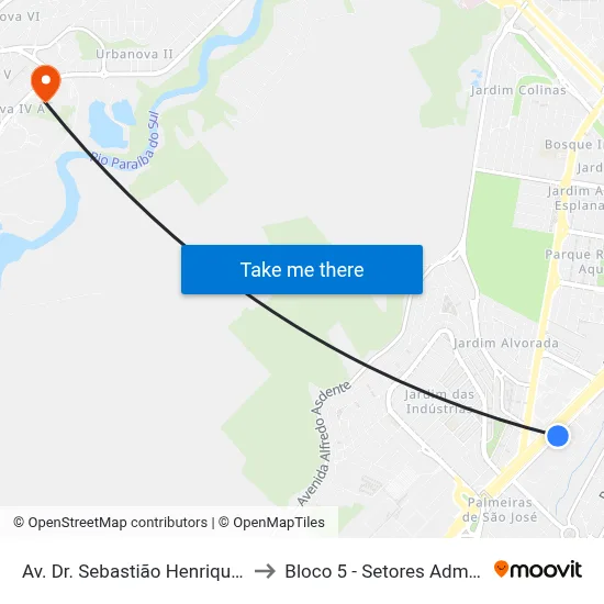 Av. Dr. Sebastião Henrique Da Cunha Pontes, 4790 to Bloco 5 - Setores Administrativos Fve / Univap map