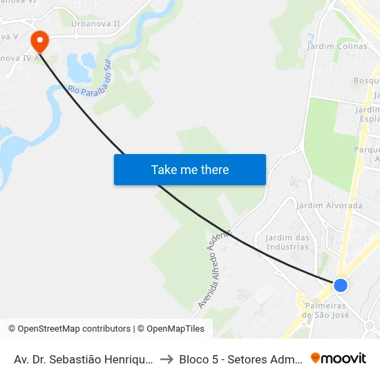 Av. Dr. Sebastião Henrique Da Cunha Pontes, 1655 to Bloco 5 - Setores Administrativos Fve / Univap map