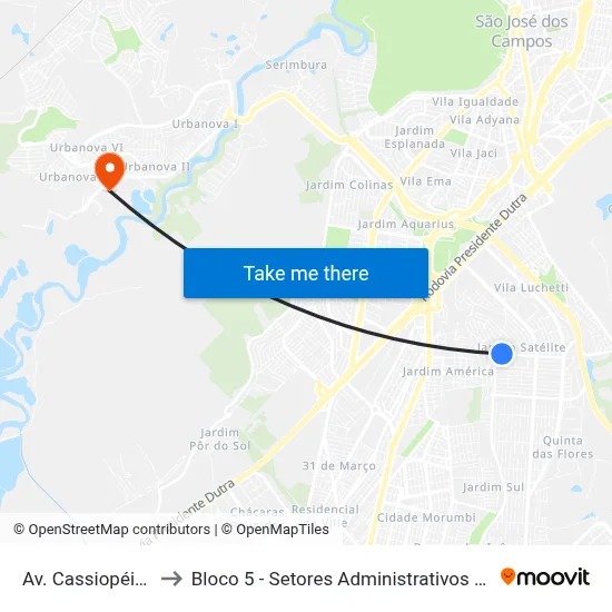 Av. Cassiopéia, 870 to Bloco 5 - Setores Administrativos Fve / Univap map