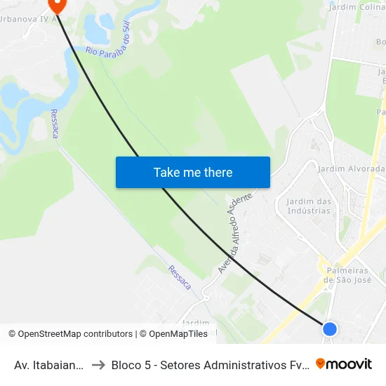 Av. Itabaiana, 63 to Bloco 5 - Setores Administrativos Fve / Univap map