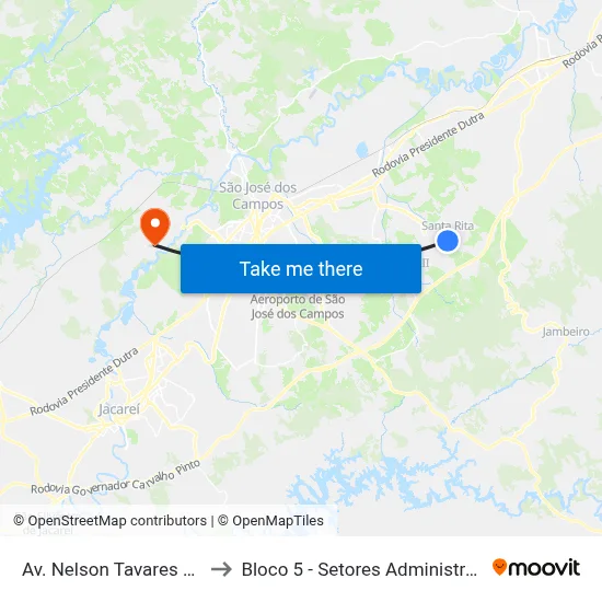 Av. Nelson Tavares Da Silva, 1933 to Bloco 5 - Setores Administrativos Fve / Univap map