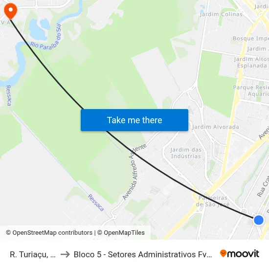 R. Turiaçu, 217 to Bloco 5 - Setores Administrativos Fve / Univap map