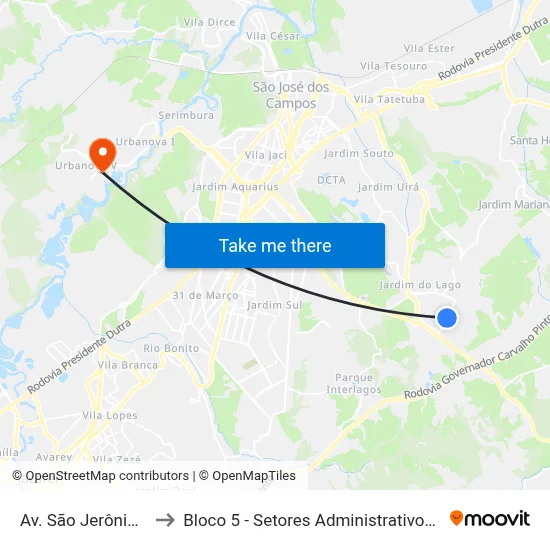 Av. São Jerônimo, 615 to Bloco 5 - Setores Administrativos Fve / Univap map