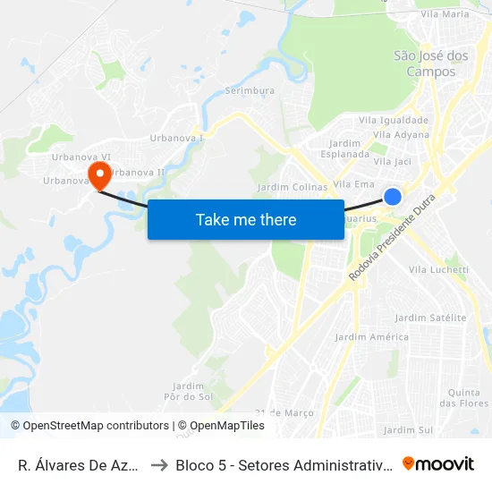 R. Álvares De Azevedo, 65 to Bloco 5 - Setores Administrativos Fve / Univap map