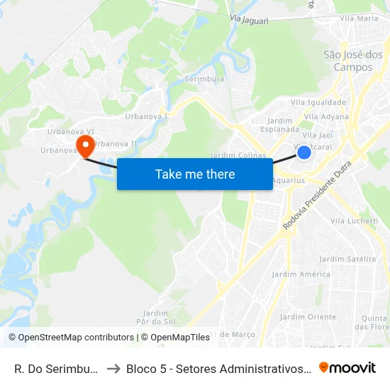R. Do Serimbura,  122 to Bloco 5 - Setores Administrativos Fve / Univap map