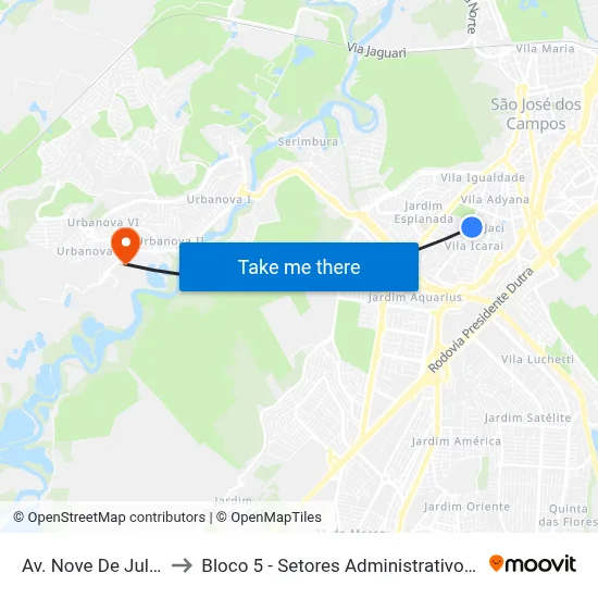 Av. Nove De Julho, 899 to Bloco 5 - Setores Administrativos Fve / Univap map