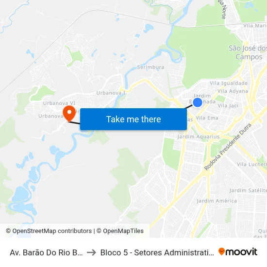 Av. Barão Do Rio Branco, 882 to Bloco 5 - Setores Administrativos Fve / Univap map
