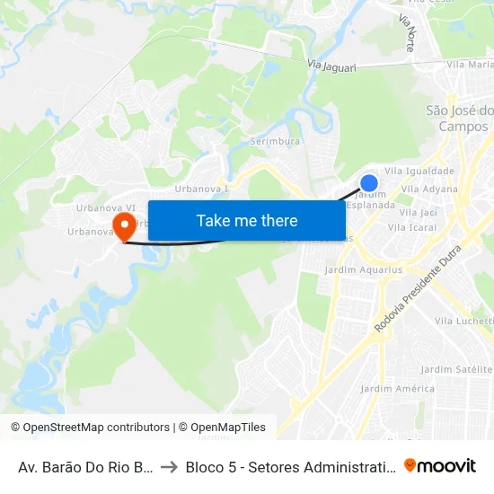 Av. Barão Do Rio Branco, 421 to Bloco 5 - Setores Administrativos Fve / Univap map