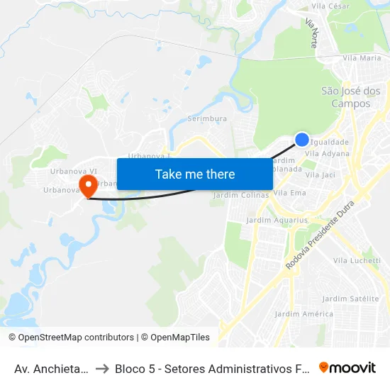 Av. Anchieta, 455 to Bloco 5 - Setores Administrativos Fve / Univap map