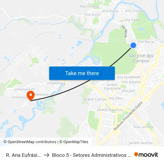 R. Ana Eufrásia, 108 to Bloco 5 - Setores Administrativos Fve / Univap map