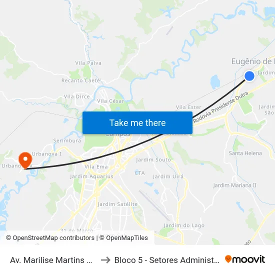 Av. Marilise Martins Dos Santos, 900 to Bloco 5 - Setores Administrativos Fve / Univap map