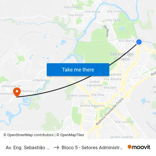 Av. Eng. Sebastião Gualberto, 85 to Bloco 5 - Setores Administrativos Fve / Univap map
