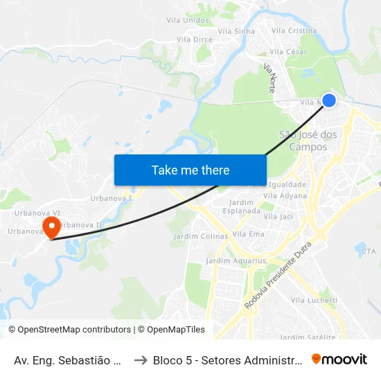 Av. Eng. Sebastião Gualberto, 900 to Bloco 5 - Setores Administrativos Fve / Univap map