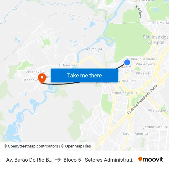 Av. Barão Do Rio Branco, 290 to Bloco 5 - Setores Administrativos Fve / Univap map