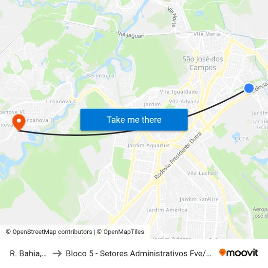 R. Bahia, 87 to Bloco 5 - Setores Administrativos Fve / Univap map