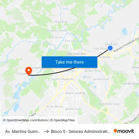 Av. Martins Guimarães, 252 to Bloco 5 - Setores Administrativos Fve / Univap map