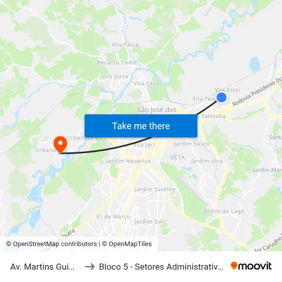 Av. Martins Guimarães, 6 to Bloco 5 - Setores Administrativos Fve / Univap map