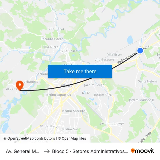 Av. General Motors, 0 to Bloco 5 - Setores Administrativos Fve / Univap map