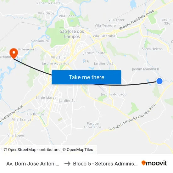 Av. Dom José Antônio Do Couto, 5570 to Bloco 5 - Setores Administrativos Fve / Univap map