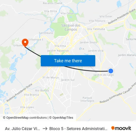 Av. Júlio Cézar Villaça, 228 to Bloco 5 - Setores Administrativos Fve / Univap map
