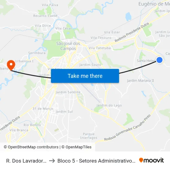 R. Dos Lavradores, 300 to Bloco 5 - Setores Administrativos Fve / Univap map