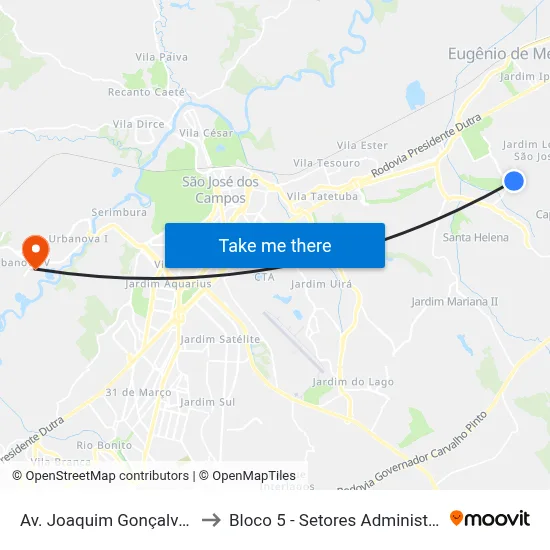 Av. Joaquim Gonçalves Da Silva, 920 to Bloco 5 - Setores Administrativos Fve / Univap map